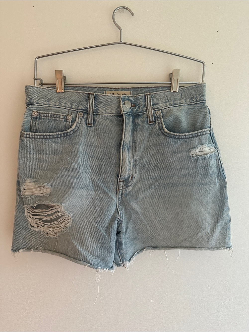 Madewell The Mom Jean Light Wash Distressed Jean Shorts
